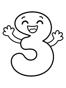 Free printable Happy Cartoon Number Three coloring page