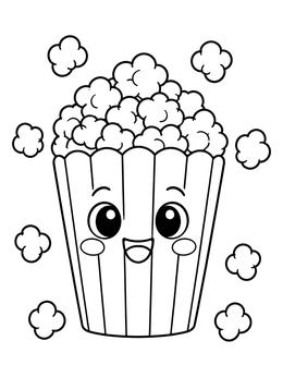 Free printable Happy Cartoon Popcorn Bucket coloring page