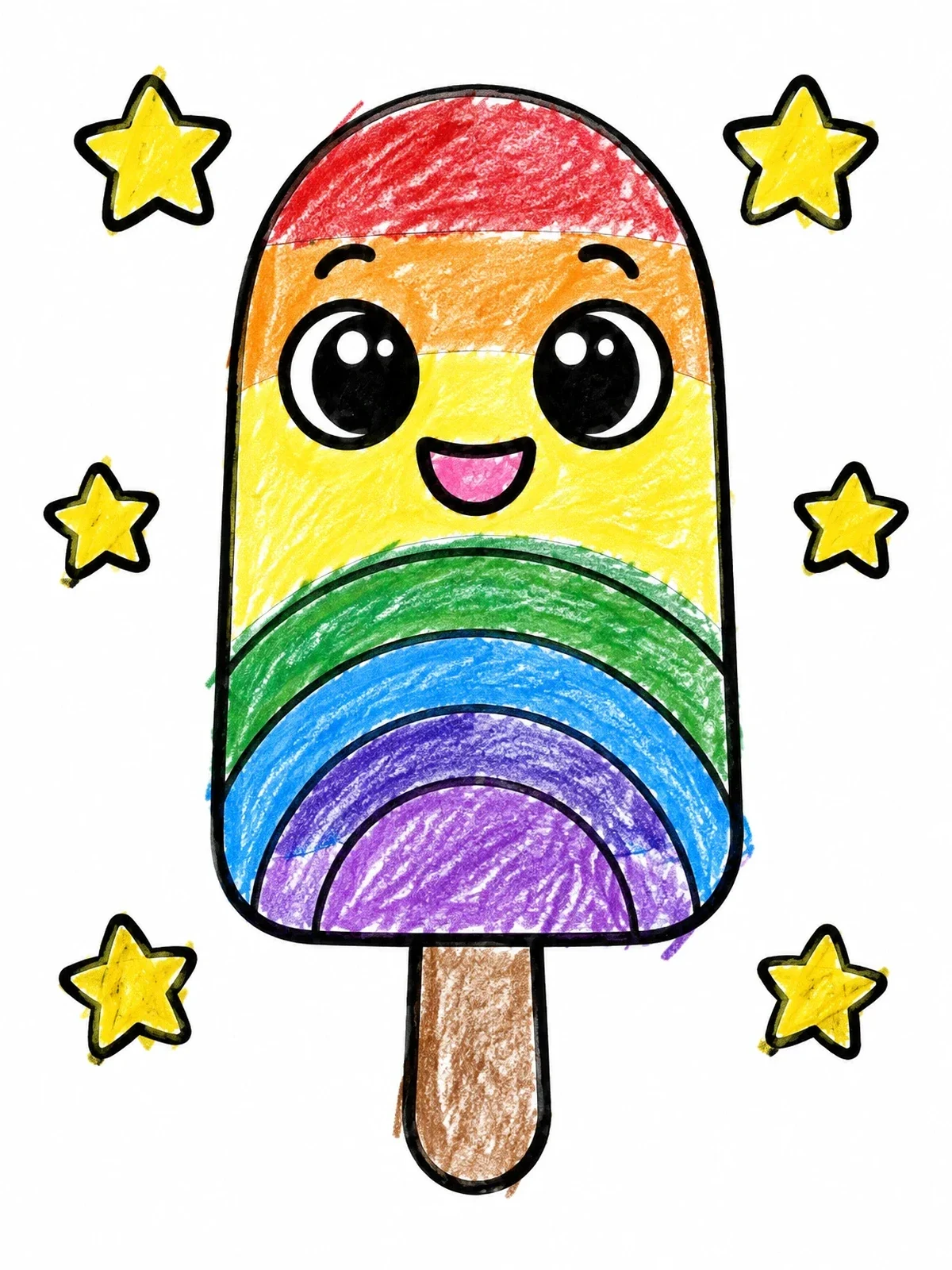 Colored example of the Happy Cartoon Popsicle With Stars coloring page