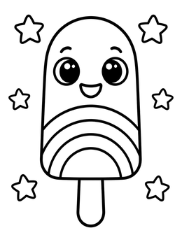 Free printable Happy Cartoon Popsicle With Stars coloring page