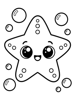 Free printable Happy Cartoon Starfish With Bubbles coloring page