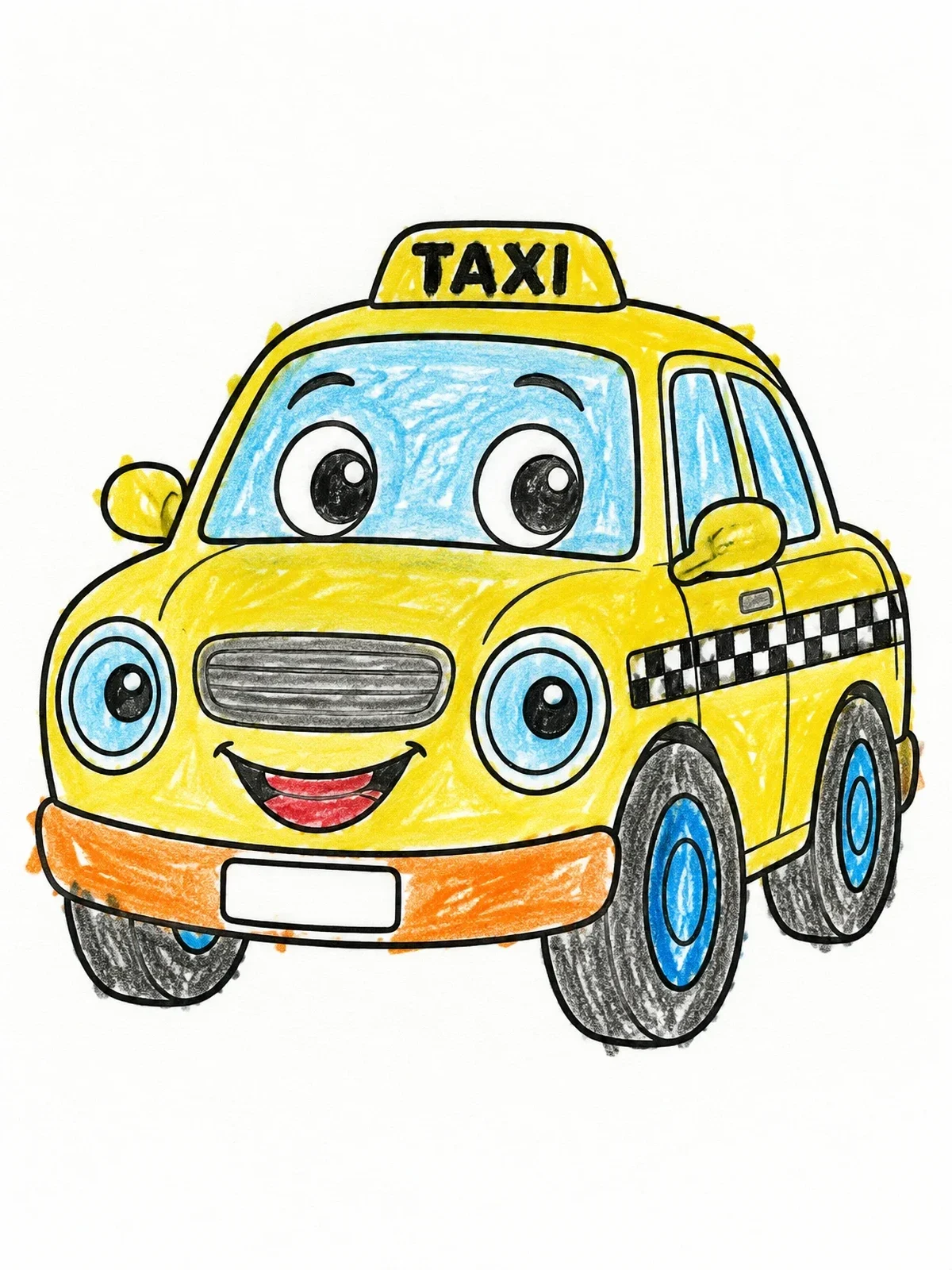 Colored example of the Happy Cartoon Taxi Cab coloring page