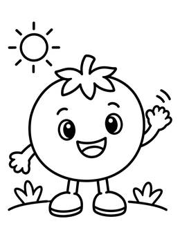 Free printable Happy Cartoon Tomato Waving Hello coloring page