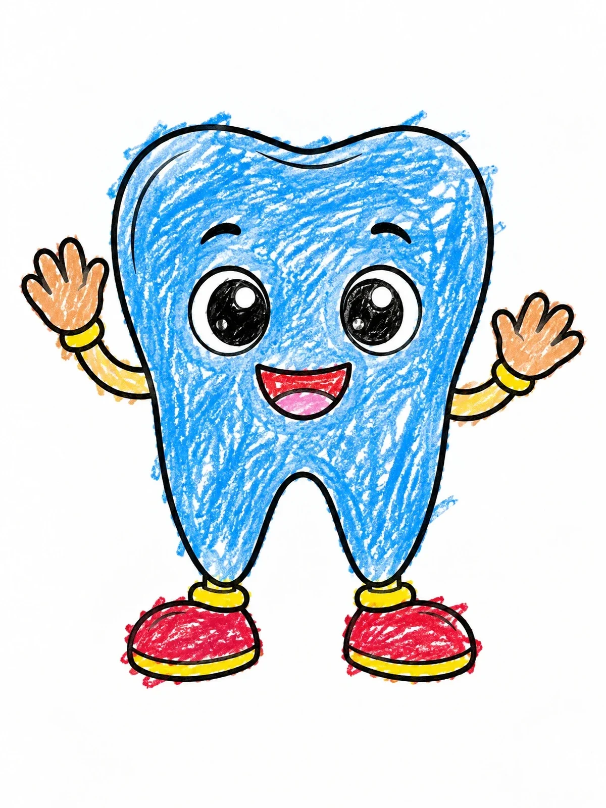 Colored example of the Happy Cartoon Tooth Character coloring page