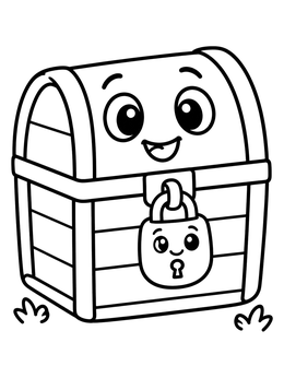 Free printable Happy Cartoon Treasure Chest coloring page