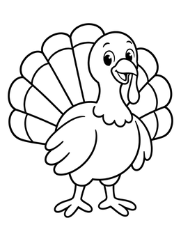 Free printable Happy Cartoon Turkey Standing Proud coloring page