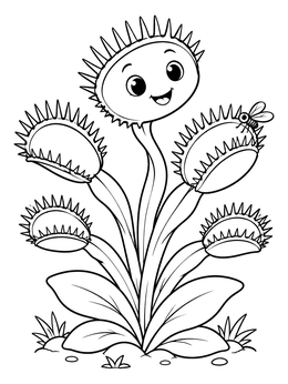 Free printable Happy Cartoon Venus Flytrap Plant coloring page