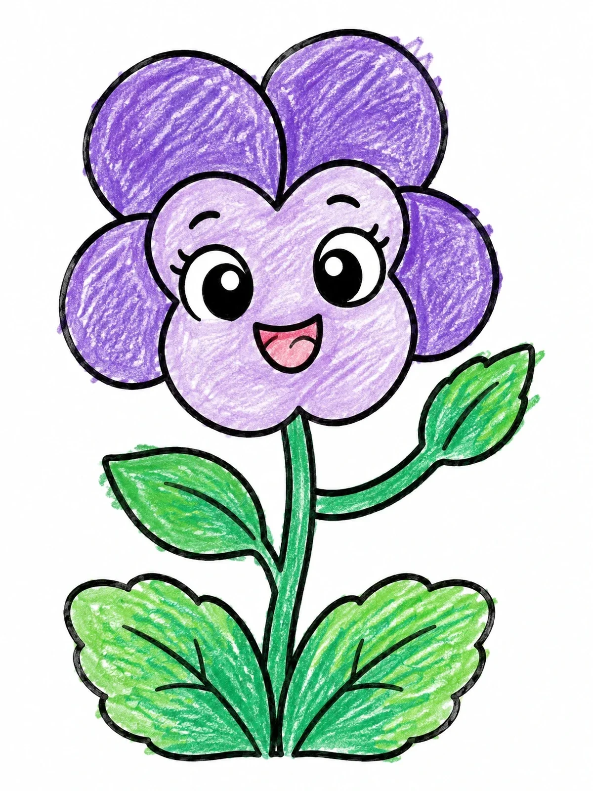 Colored example of the Happy Cartoon Violet Flower coloring page