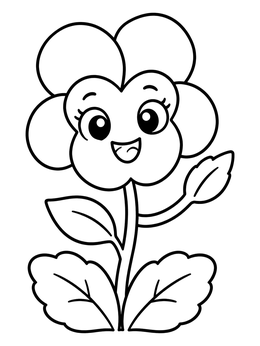 Free printable Happy Cartoon Violet Flower coloring page