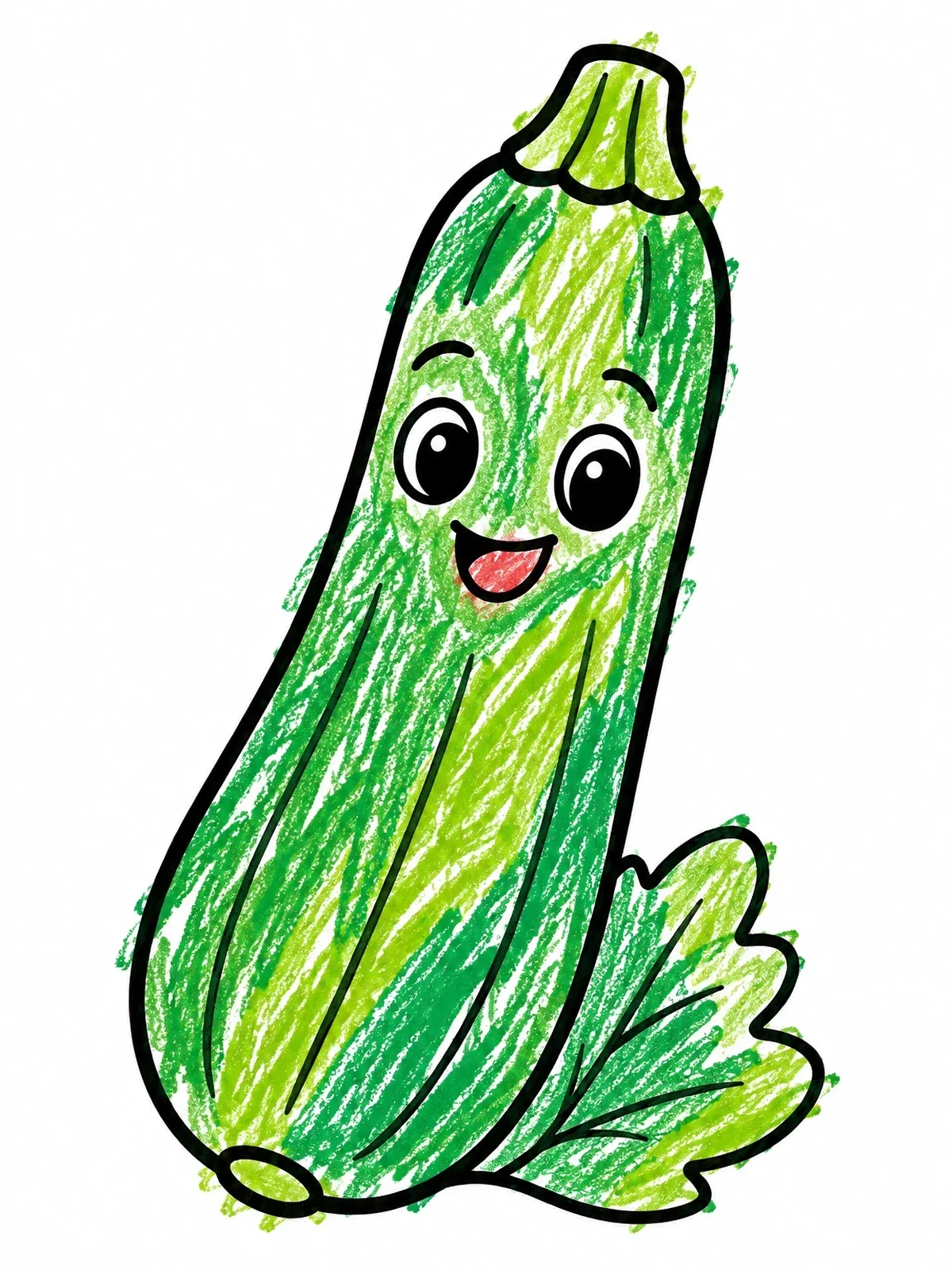 Colored example of the Happy Cartoon Zucchini With Leaf coloring page