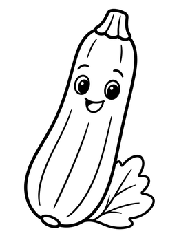 Free printable Happy Cartoon Zucchini With Leaf coloring page