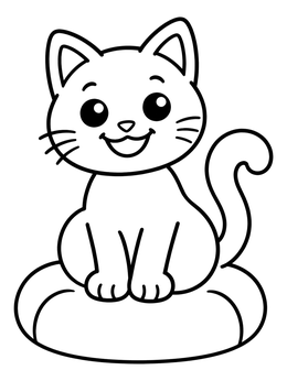 Free printable Happy Cat On A Cushion coloring page