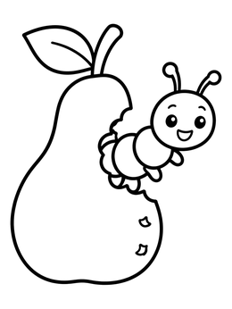 Free printable Happy Caterpillar Peeking Out Of A Pear coloring page
