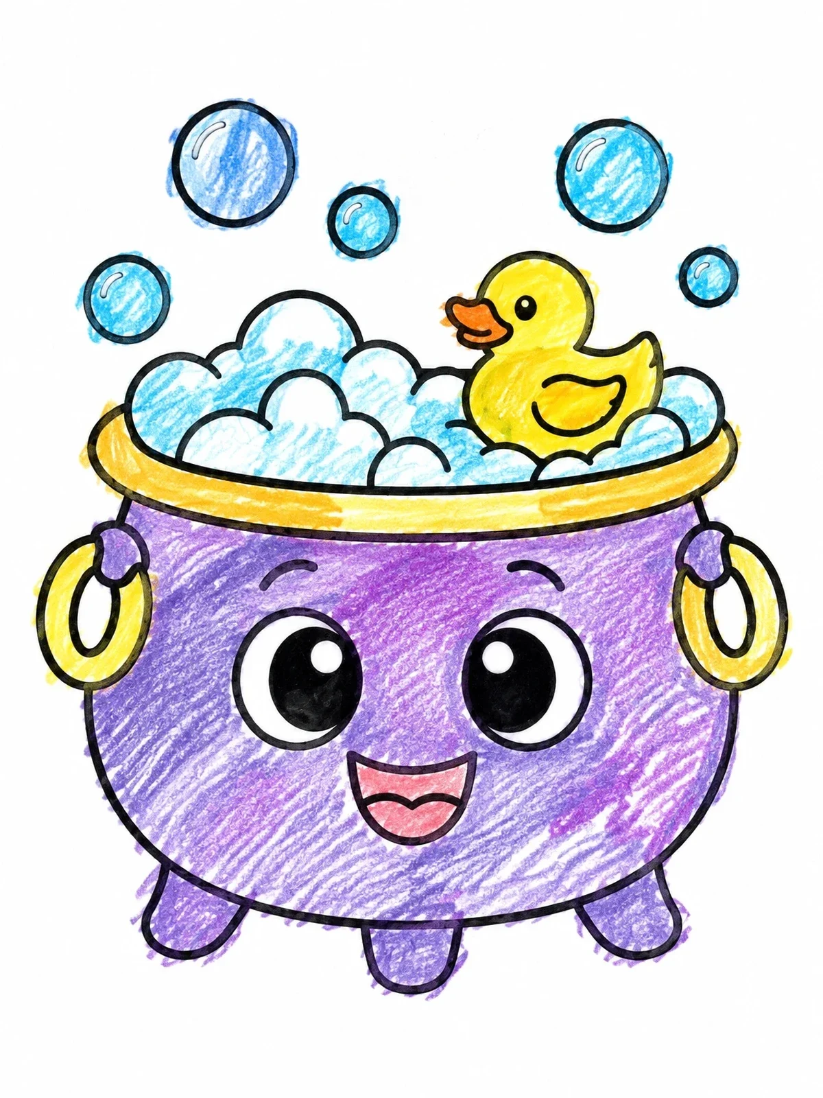 Colored example of the Happy Cauldron Bubble Bath coloring page