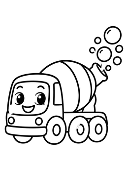 Free printable Happy Cement Mixer Blowing Bubbles coloring page