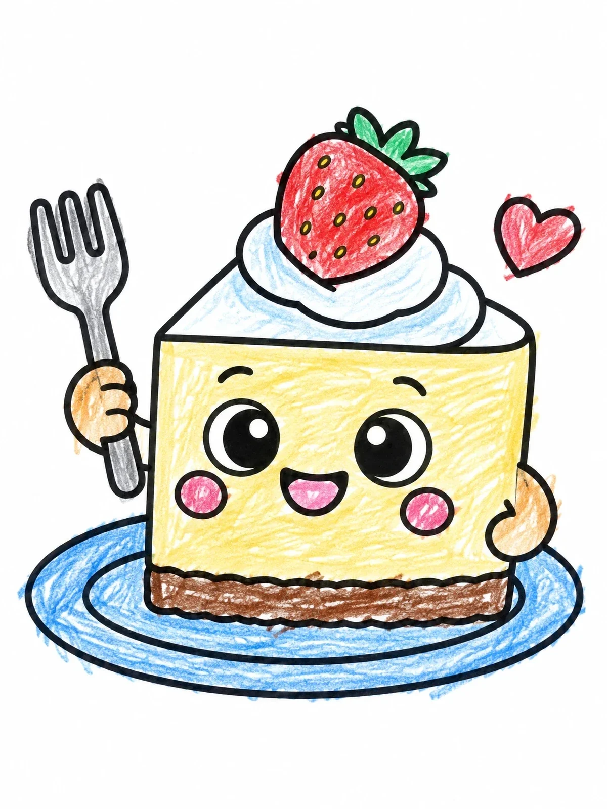 Colored example of the Happy Cheesecake Slice With Strawberry coloring page