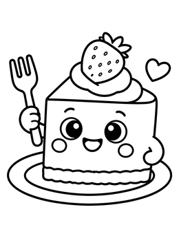 Free printable Happy Cheesecake Slice With Strawberry coloring page