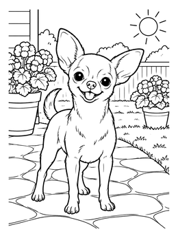 A cheerful puppy enjoys the sun in this chihuahua coloring page.