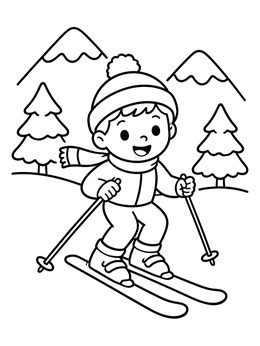 Free printable Happy Child Skiing Downhill coloring page