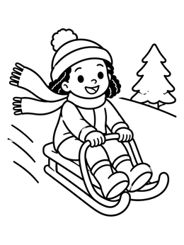 Free printable Happy Child Sledding Downhill coloring page