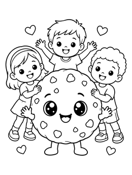 Free printable Happy Children Hugging Giant Cookie coloring page