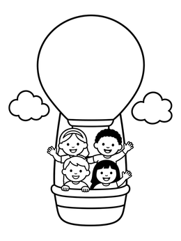 Free printable Happy Children In Hot Air Balloon coloring page