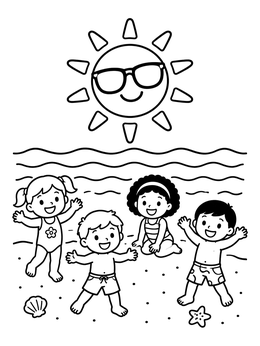 Free printable Happy Children Playing At The Beach coloring page