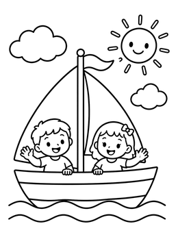 Free printable Happy Children Sailing In A Boat coloring page