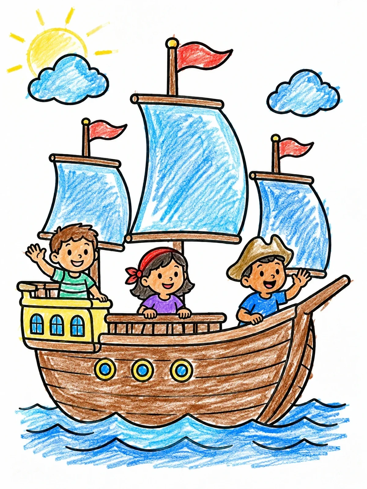 Colored example of the Happy Children Sailing The Mayflower coloring page
