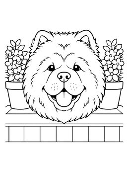 Free printable Happy Chow Chow On The Porch coloring page