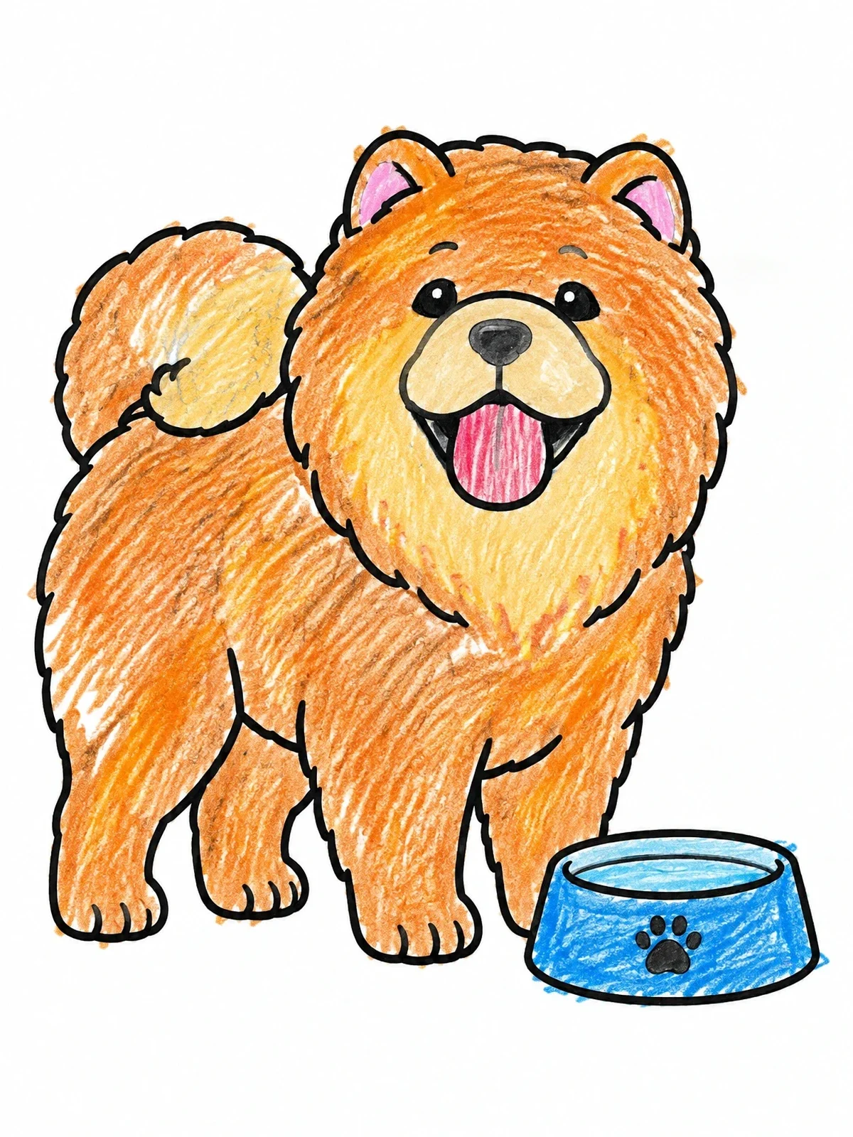 Colored example of the Happy Chow Chow By Water Bowl coloring page