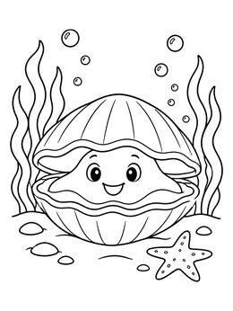A happy open shell on the seabed with bubbles in this clam coloring page.