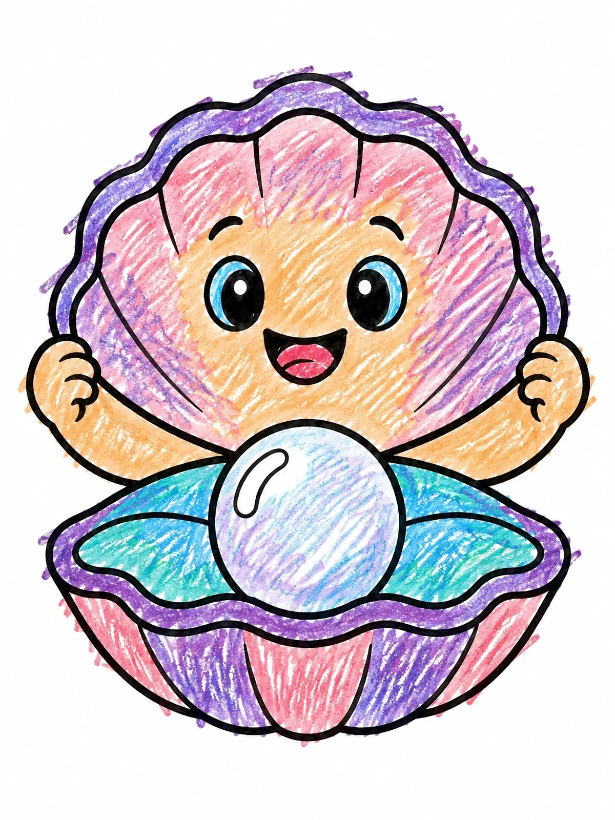 Colored example of the Happy Clam With Shiny Pearl coloring page