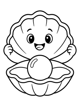 Free printable Happy Clam With Shiny Pearl coloring page