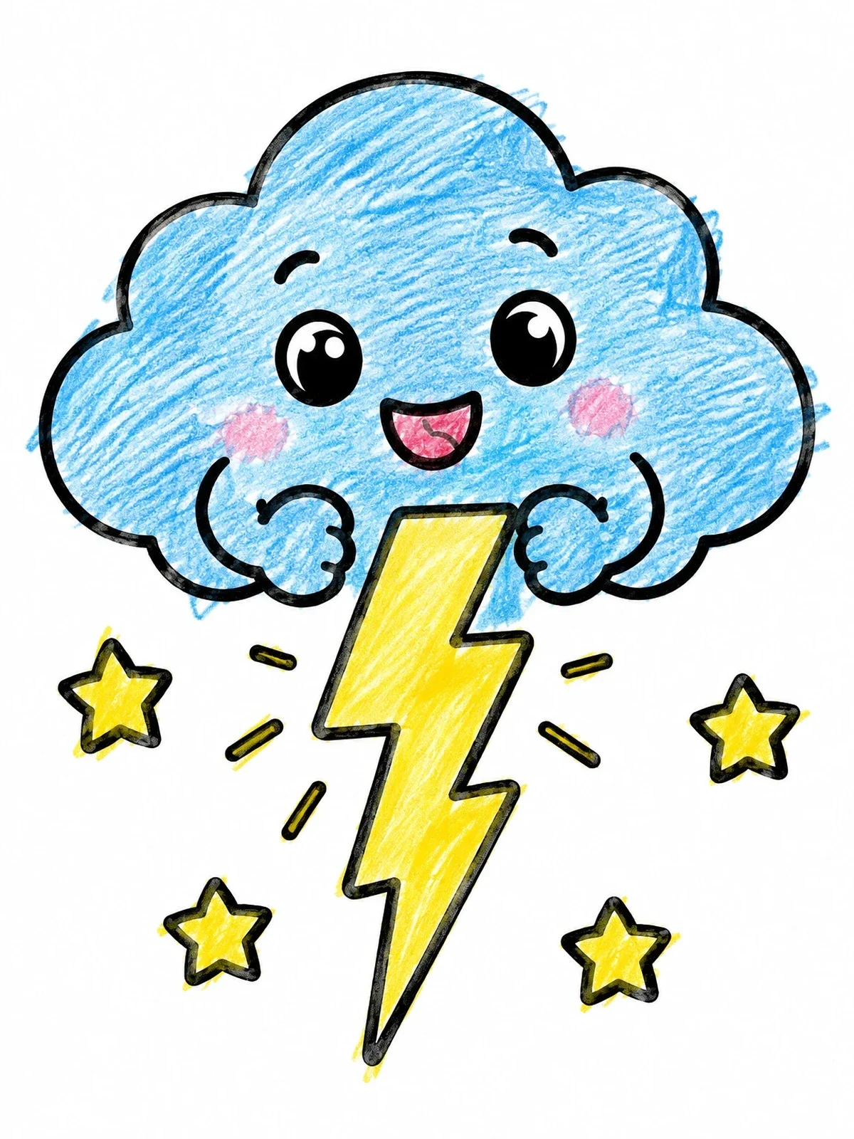 Colored example of the Happy Cloud Holding A Lightning Bolt coloring page