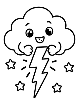 Free printable Happy Cloud Holding A Lightning Bolt coloring page