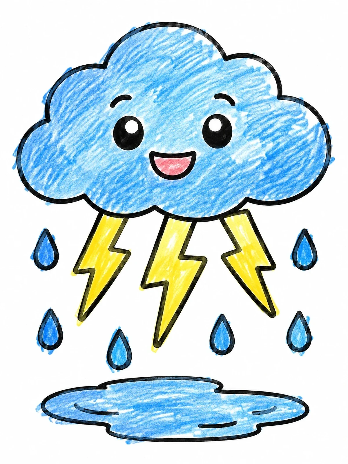 Colored example of the Happy Storm Cloud With Lightning coloring page