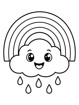 Free printable Happy Raining Cloud With Rainbow coloring page