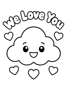 Free printable Happy Cloud With Floating Hearts coloring page