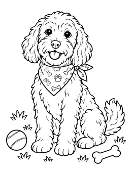 Free printable Happy Cockapoo With Patterned Bandana coloring page