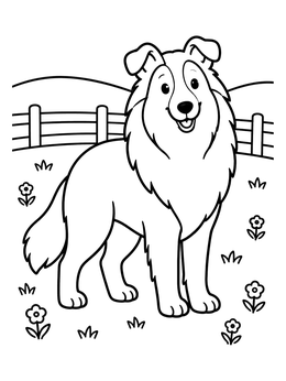 Free printable Happy Collie In The Meadow coloring page