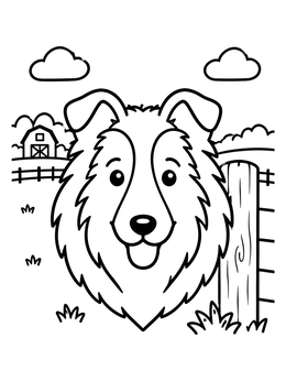 Free printable Happy Collie On The Farm coloring page