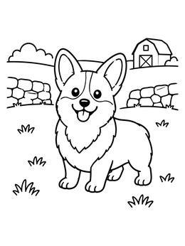 Free printable Happy Corgi On The Farm coloring page