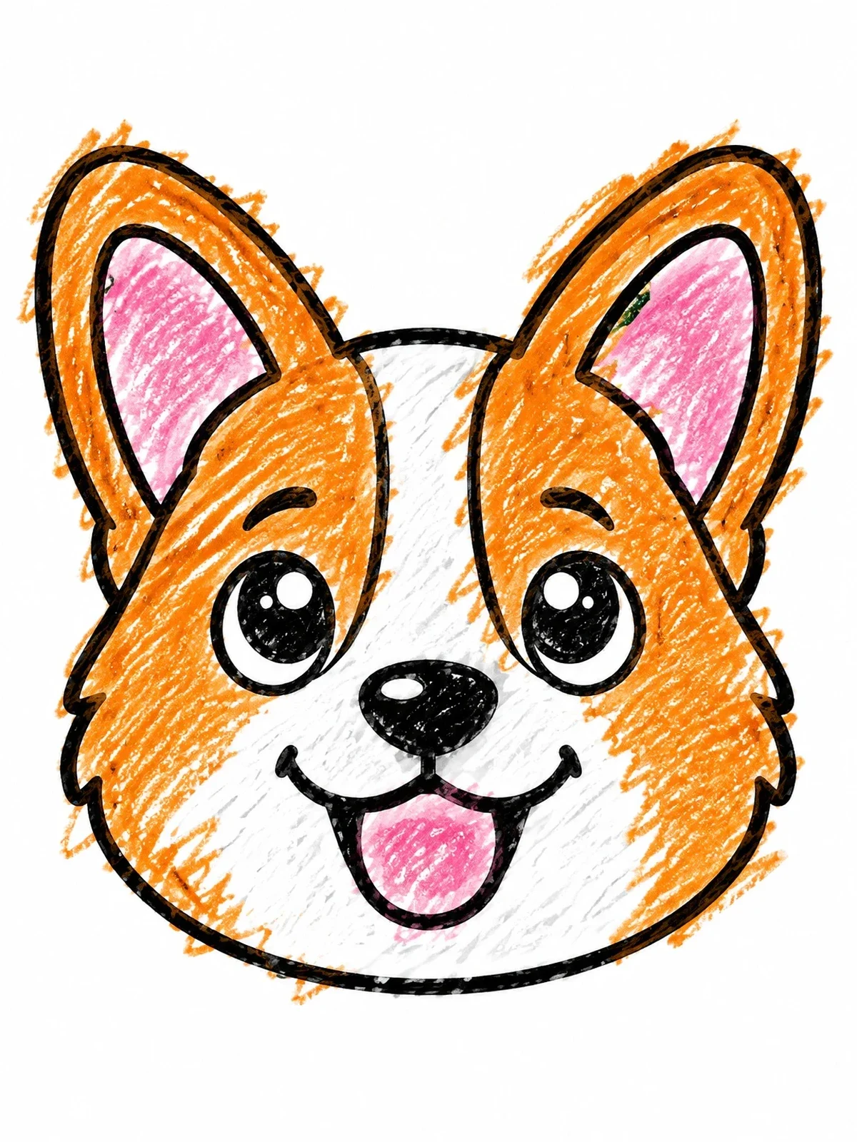Colored example of the Happy Corgi Puppy Face coloring page