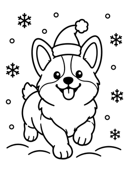 Free printable Happy Corgi In Santa Hat coloring page