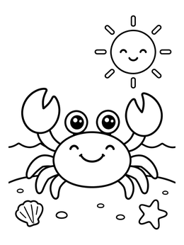 Free printable Happy Crab On The Beach coloring page