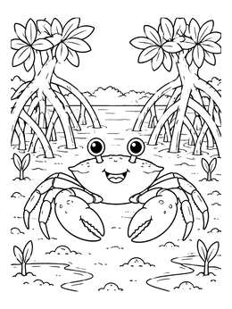 Free printable Happy Crab In Mangrove Forest coloring page