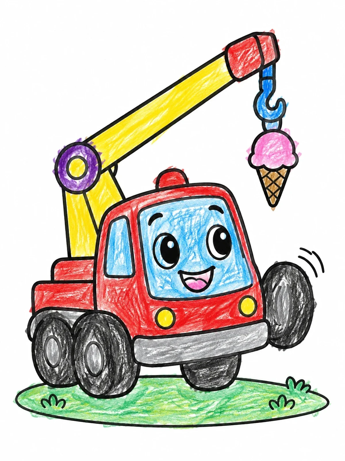 Colored example of the Happy Crane Truck With Ice Cream coloring page