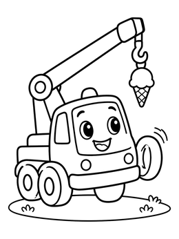Free printable Happy Crane Truck With Ice Cream coloring page