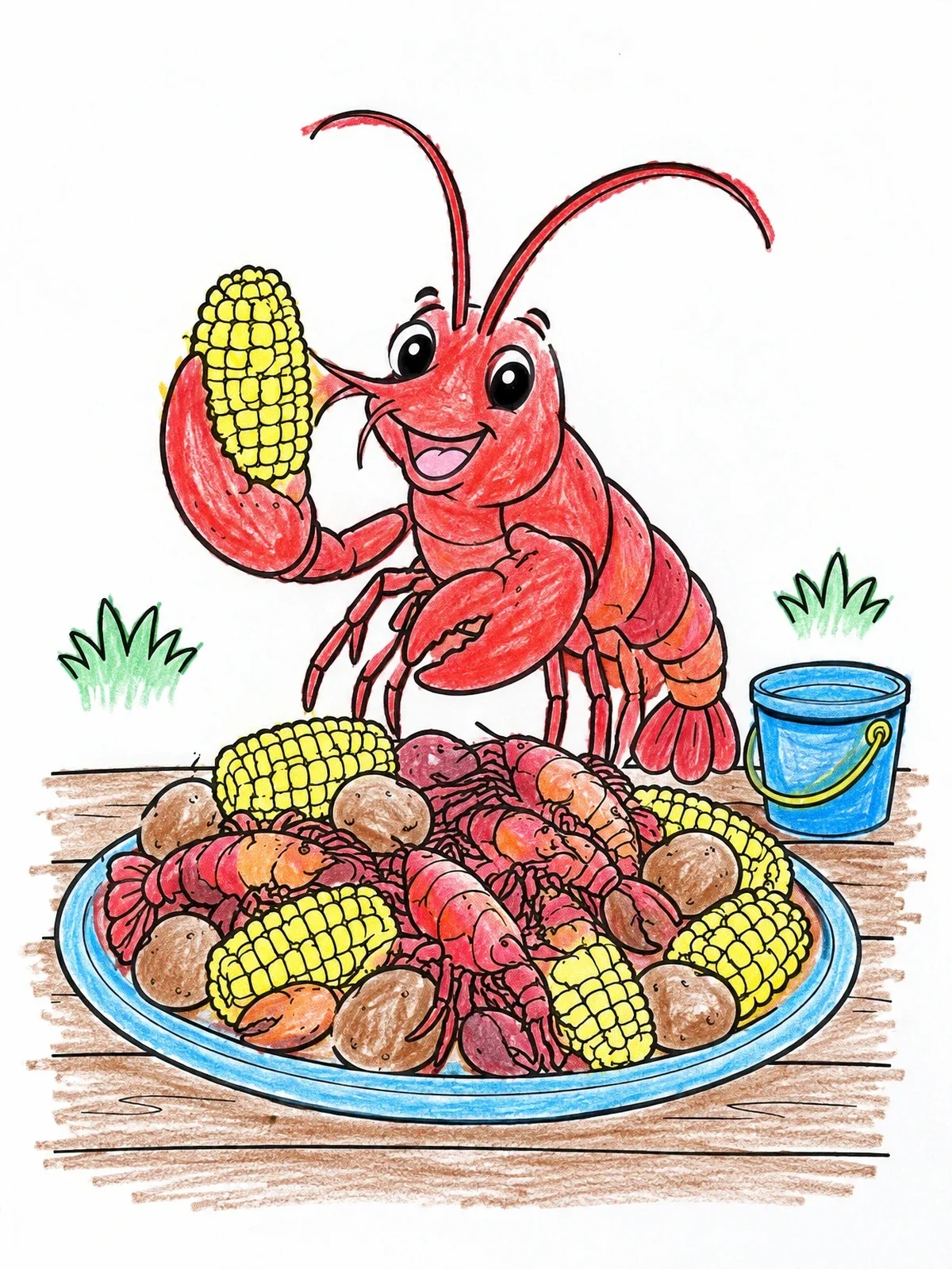 Colored example of the Happy Crawfish With Seafood Feast coloring page